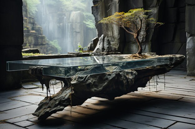 Natural Stone and Wood Table