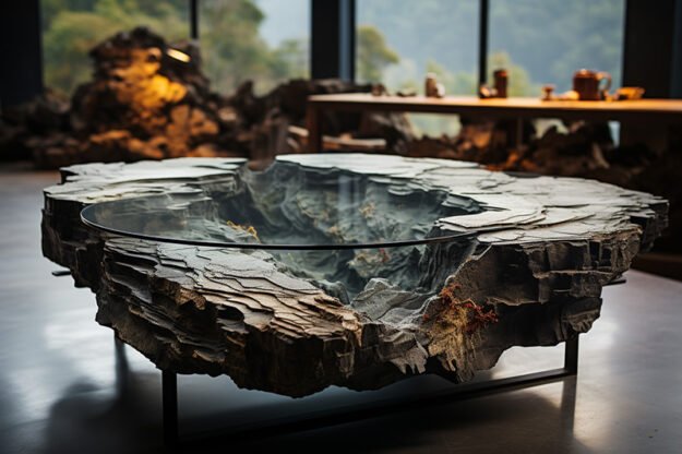 Natural Stone and Wood Table
