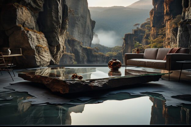 Natural Stone and Wood Table