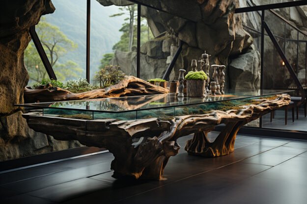Natural Stone and Wood Table