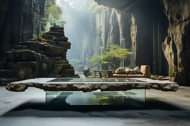 Natural Stone and Wood Table