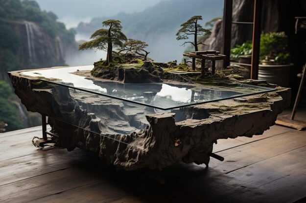 Natural Stone and Wood Table