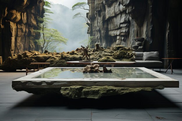 Natural Stone and Wood Table