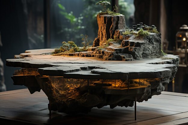 Natural Stone and Wood Table -