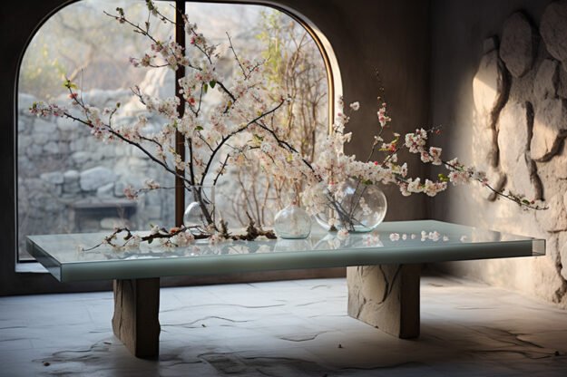 Natural Stone and Wood Table