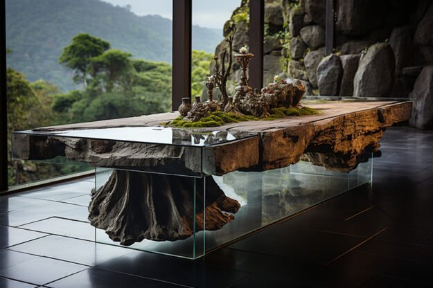 Natural Stone and Wood Table -