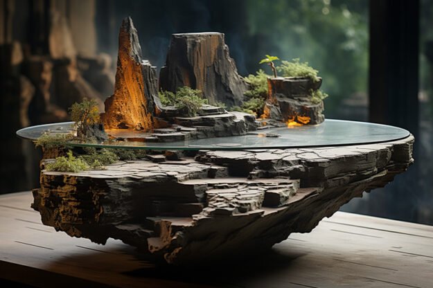 Natural Stone and Wood Table