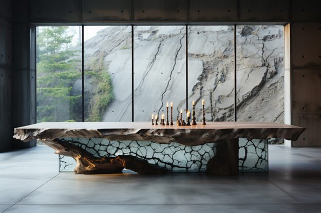 Natural Stone and Wood Table: Elevate Your Space with Timeless Elegance