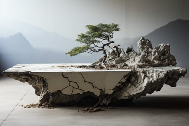 Natural Stone and Wood Table
