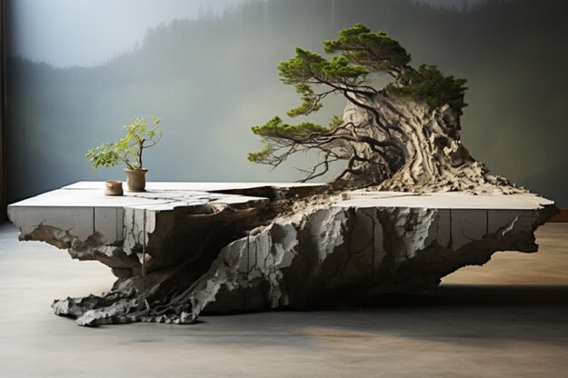 Natural Stone and Wood Table