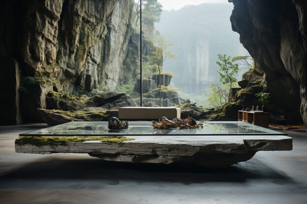 Natural Stone and Wood Table