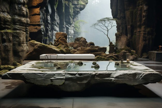 Natural Stone and Wood Table