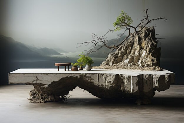 Natural Stone and Wood Table: A Statement of Elegance and Strength