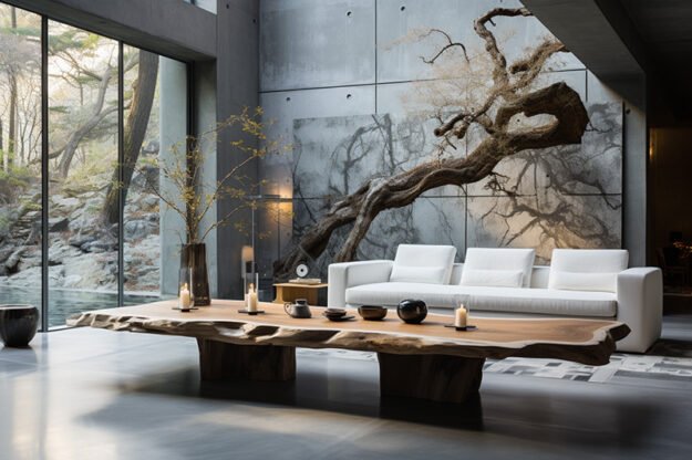 Natural Stone and Wood Table -
