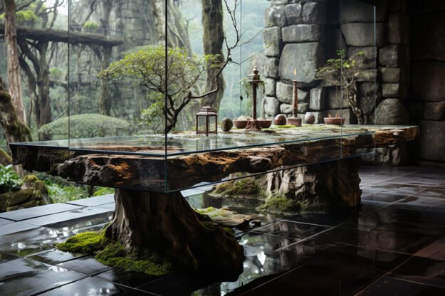Natural Stone and Wood Table