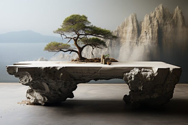 Natural Stone and Wood Table