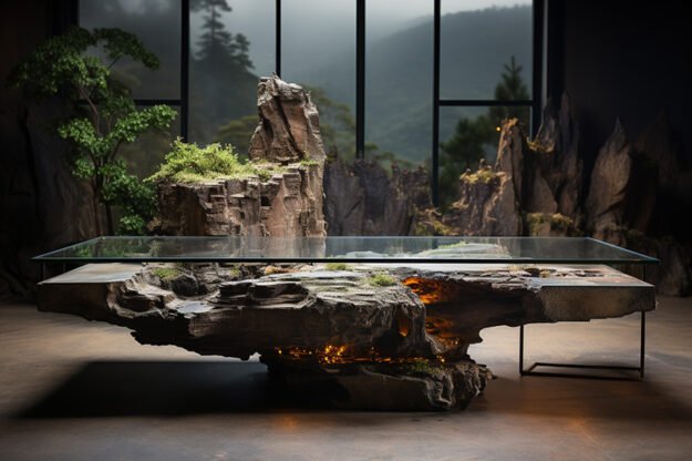 Natural Stone and Wood Table