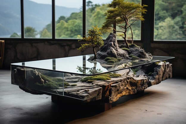 Natural Stone and Wood Table