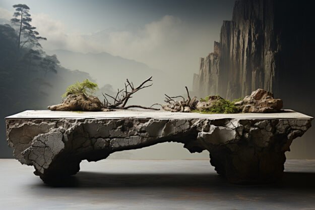 Natural Stone and Wood Table