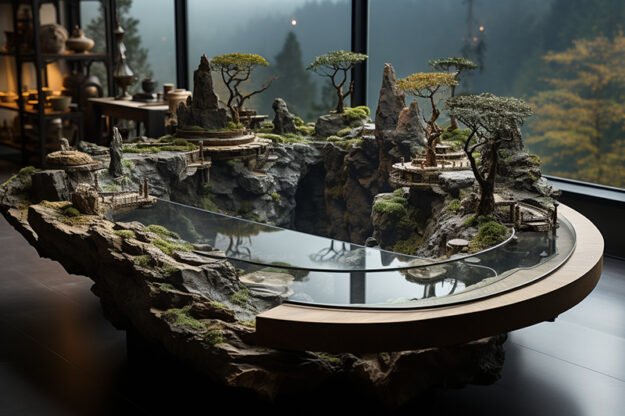 Natural Stone and Wood Table
