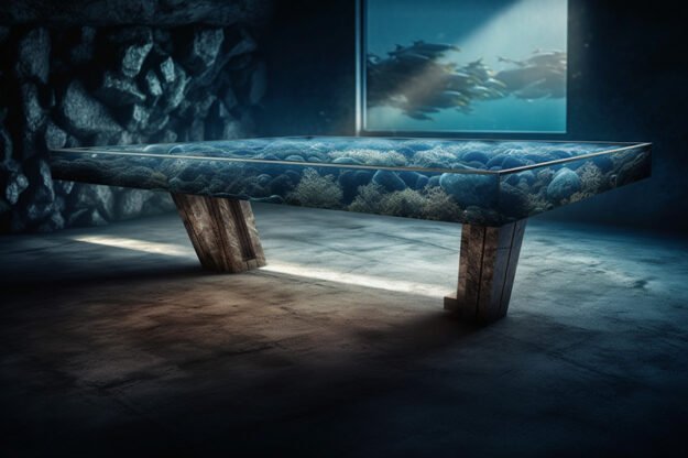 Natural Stone and Wood Table -