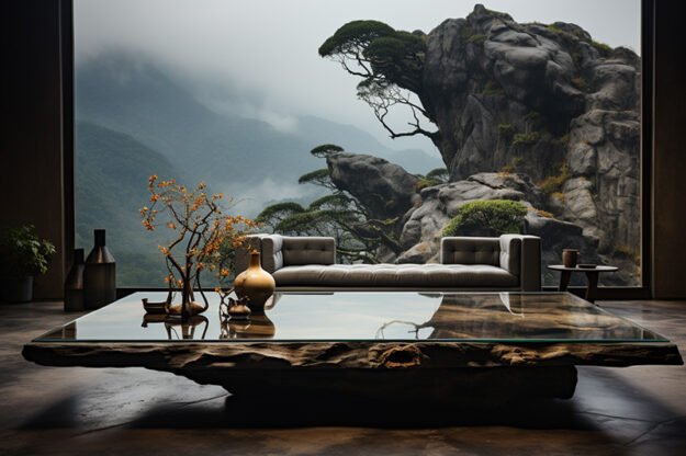 Natural Stone and Wood Table: Elevate Your Living Space