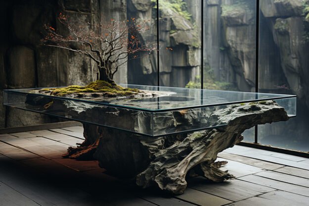 Natural Stone and Wood Table