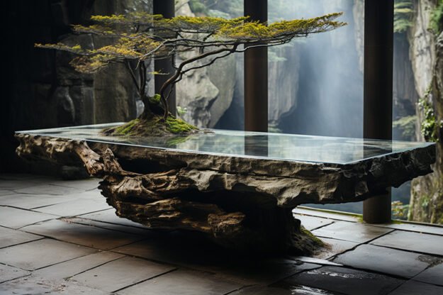 Natural Stone and Wood Table