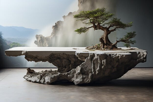 Natural Stone and Wood Table