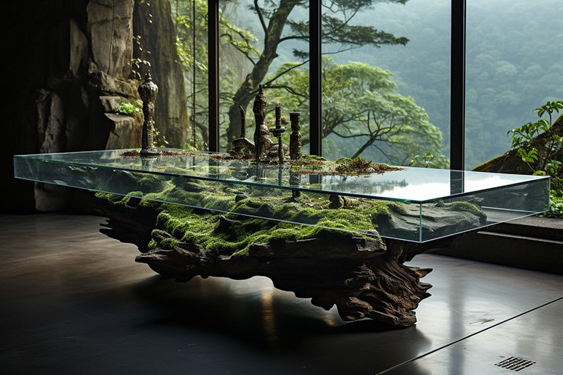 Natural Stone and Wood Table
