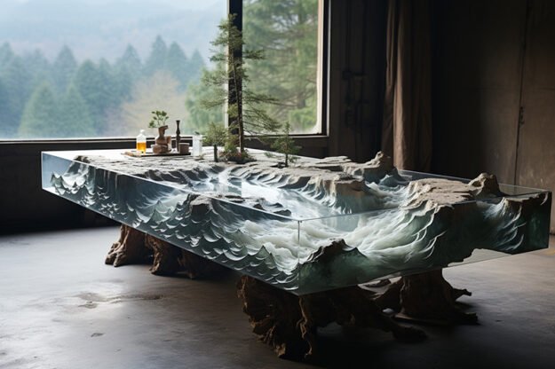 Natural Stone and Wood Table