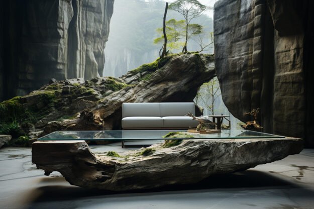 Natural Stone and Wood Table