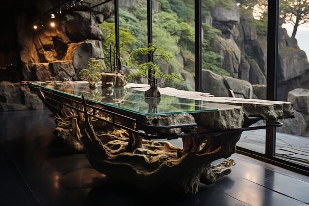 Natural Stone and Wood Table