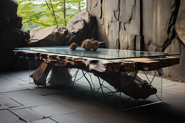 Natural Stone and Wood Table