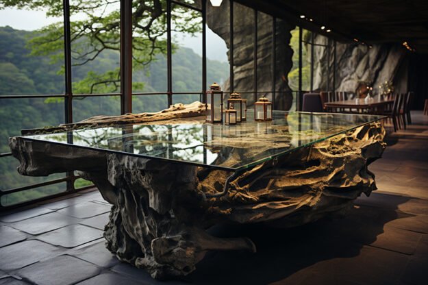 Natural Stone and Wood Table -