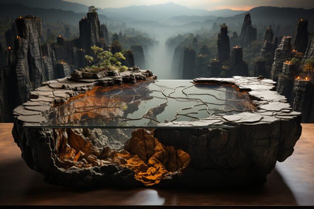Natural Stone and Wood Table