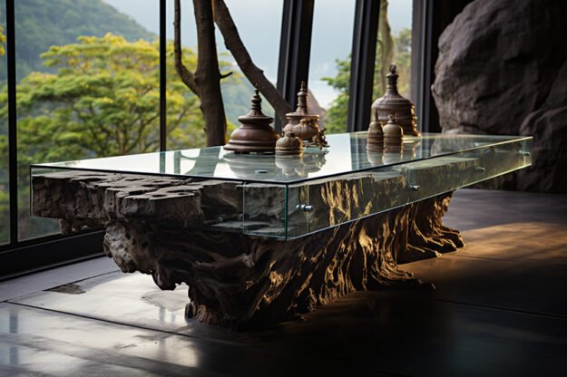 Natural Stone and Wood Table -