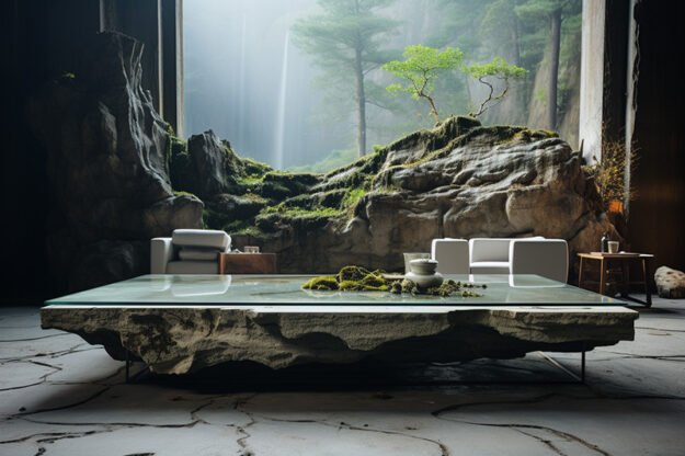 Natural Stone and Wood Table