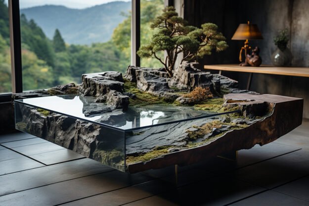 Natural Stone and Wood Table
