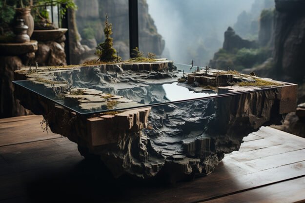 Natural Stone and Wood Table