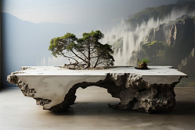 Natural Stone and Wood Table