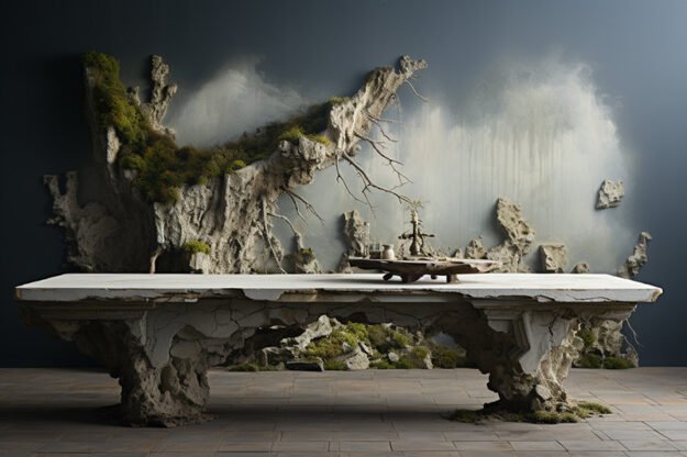 Natural Stone and Wood Table