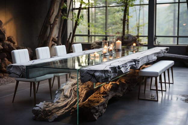 Natural Stone and Wood Table: Elevate Your Dining Experience