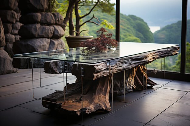 Natural Stone and Wood Table: A Timeless Masterpiece