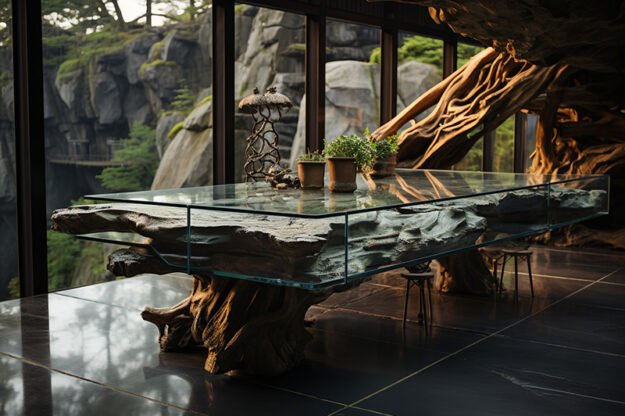 Natural Stone and Wood Table