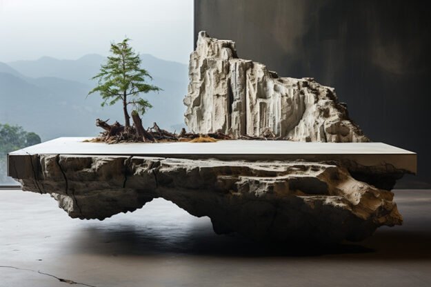 Natural Stone and Wood Table