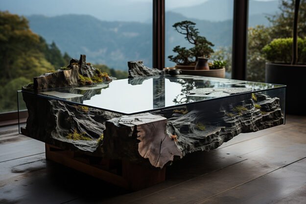 Natural Stone and Wood Table
