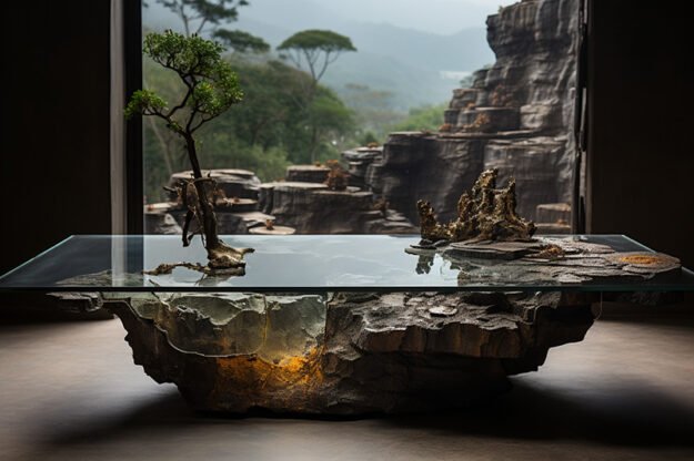 Natural Stone and Wood Table