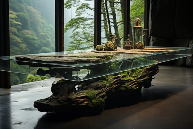 Natural Stone and Wood Table -
