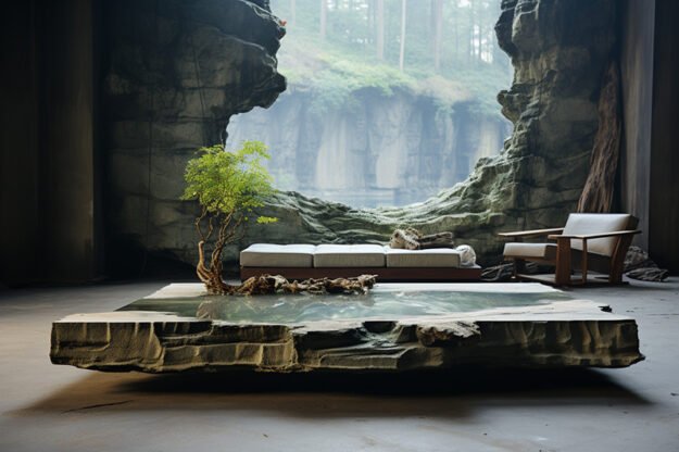 Natural Stone and Wood Table: The Perfect Centerpiece for Your Living Space